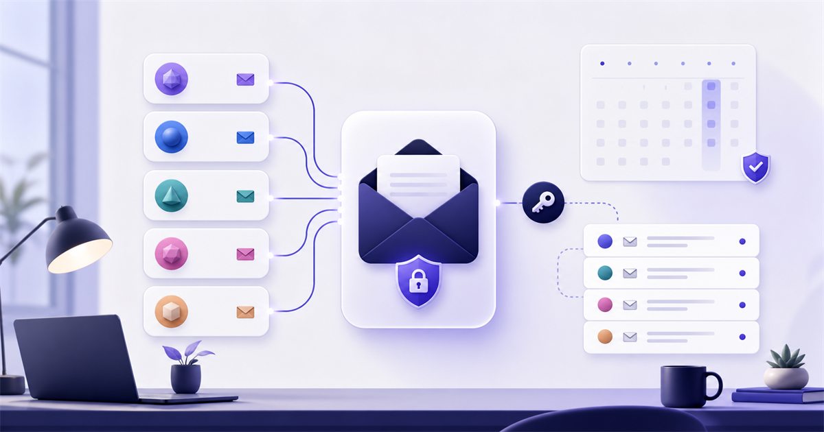 Secure reusable inbox connected to several saved mailbox identities and long-term access controls