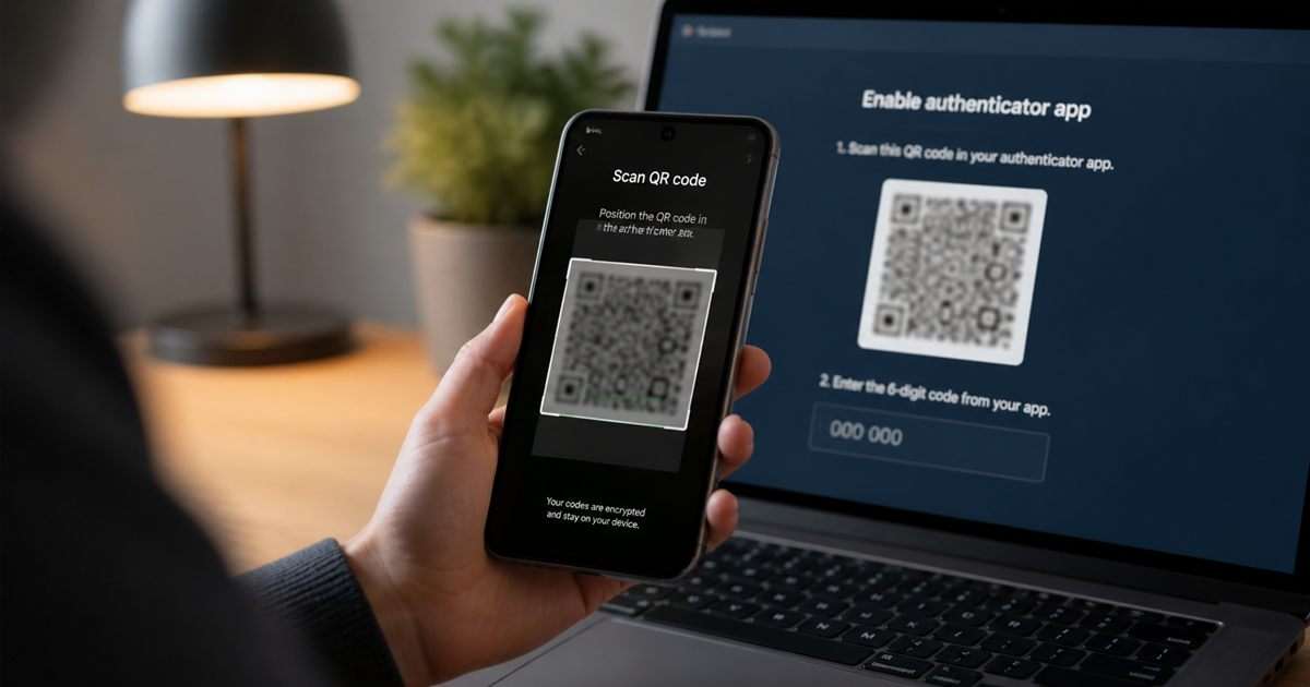 TOTP QR Code Security: Treat It Like a Password — an original TempMail Cloud visual explaining TOTP QR code security