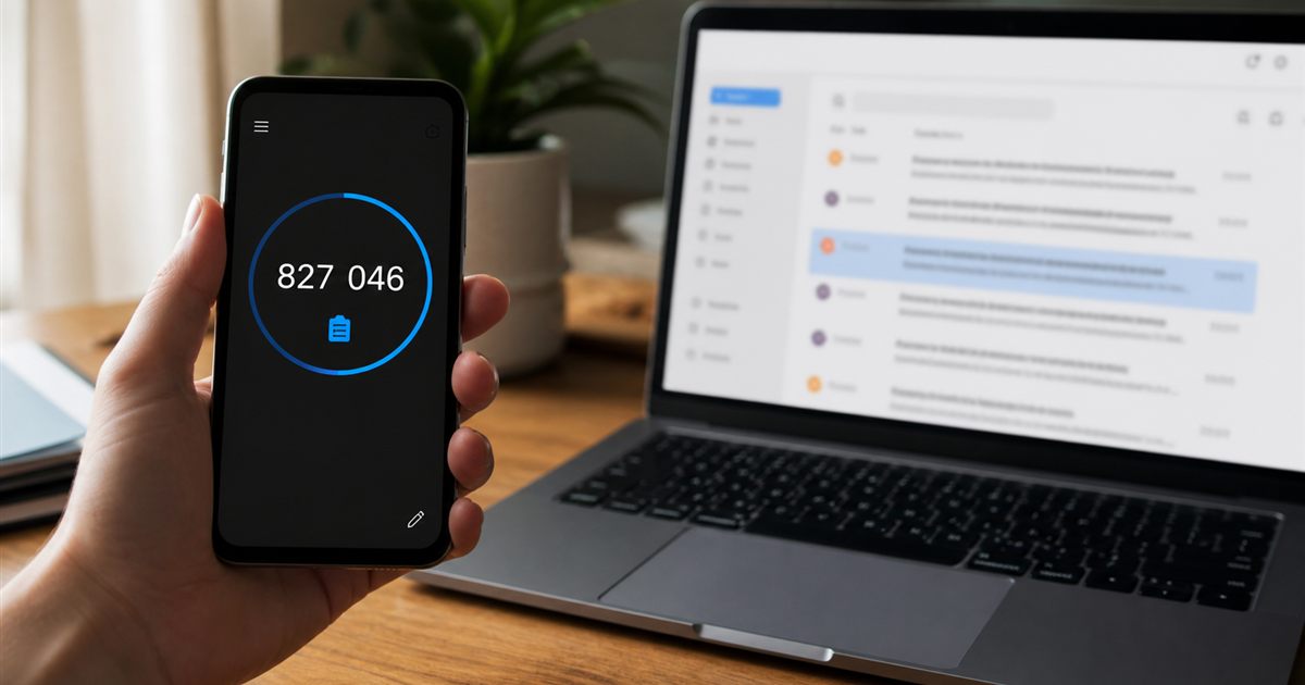 Timed authenticator code and incoming email verification token shown as two different security paths