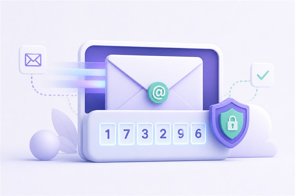 An email OTP and verification code arriving in a protected temporary inbox