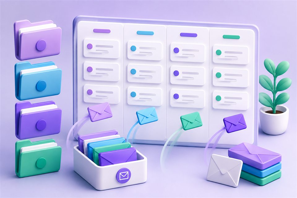 Project email inboxes organised into clear folders and groups
