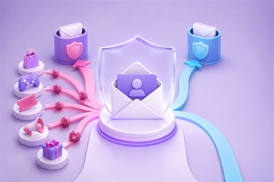 Separate email routes protecting a primary inbox from unrelated sign-ups